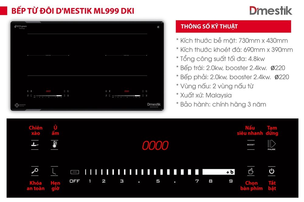 Bếp từ đôi Dmestik ML 999DKI (Bo viền)